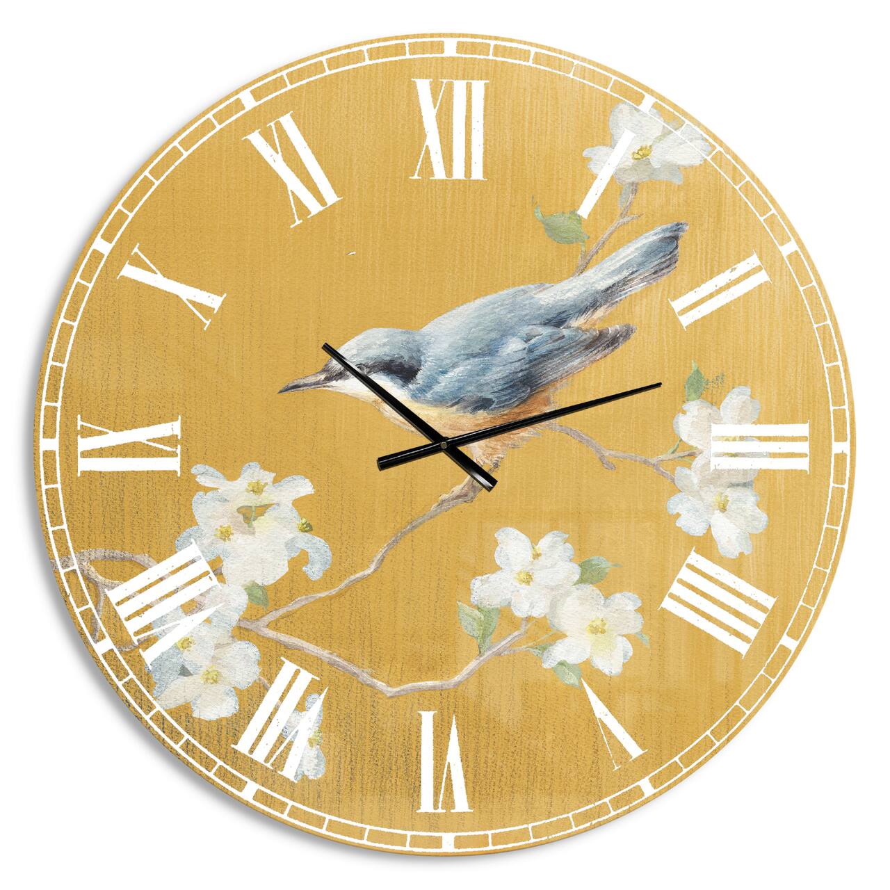 Designart 'Gold Bird On Blossoms Ii Traditional Wall Clock